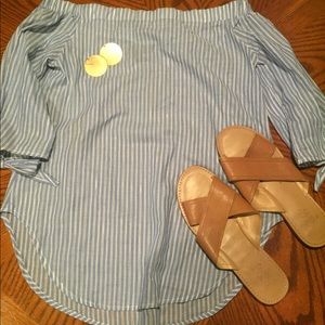 MOSSIMO OFF THE SHOULDER STRIPE SHIRT